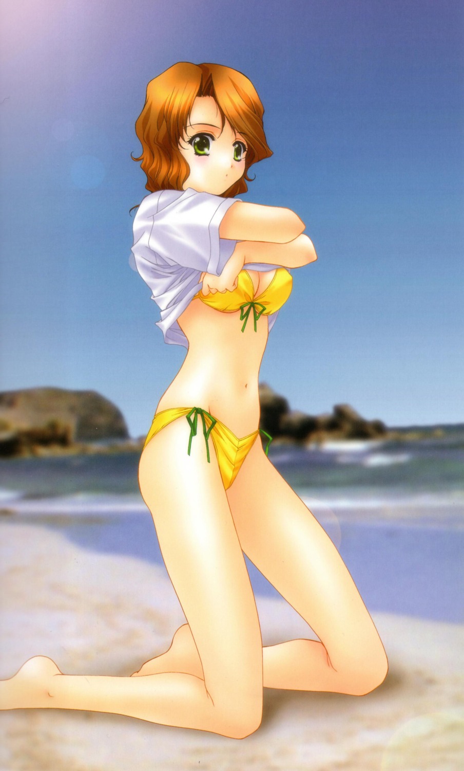 bikini futaba_riho kimizuka_aoi love_songs shirt_lift swimsuits