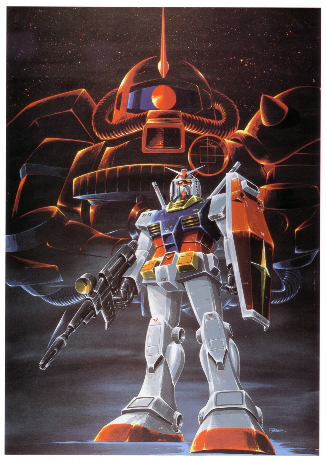 gundam mecha mobile_suit_gundam ms-06_zaku_ii okawara_kunio rx-78-2_gundam