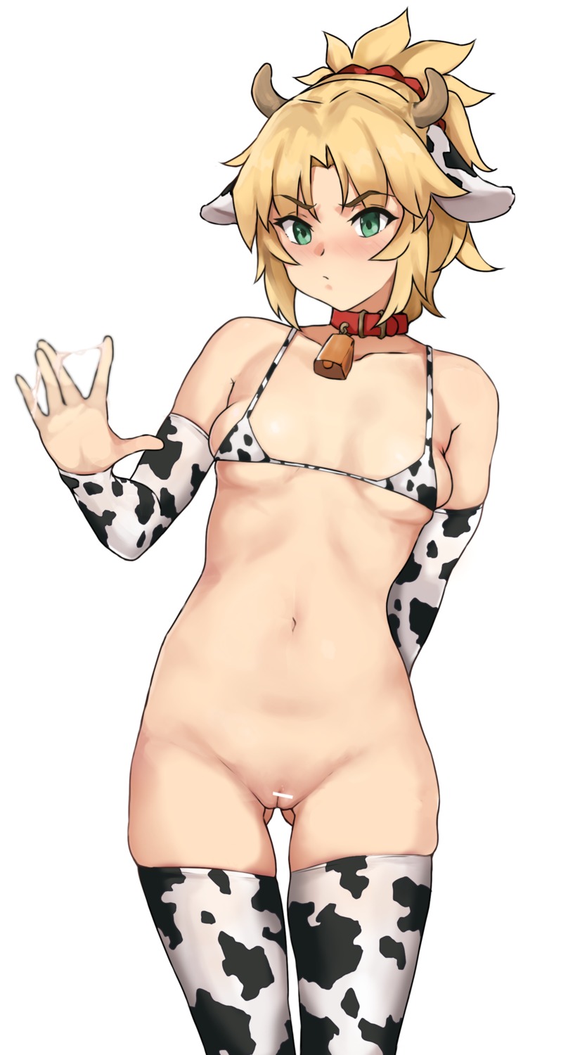animal_ears bikini_top bottomless censored cum fate/apocrypha fate/grand_order fate/stay_night horns mordred_(fate) pussy swimsuits thighhighs todding