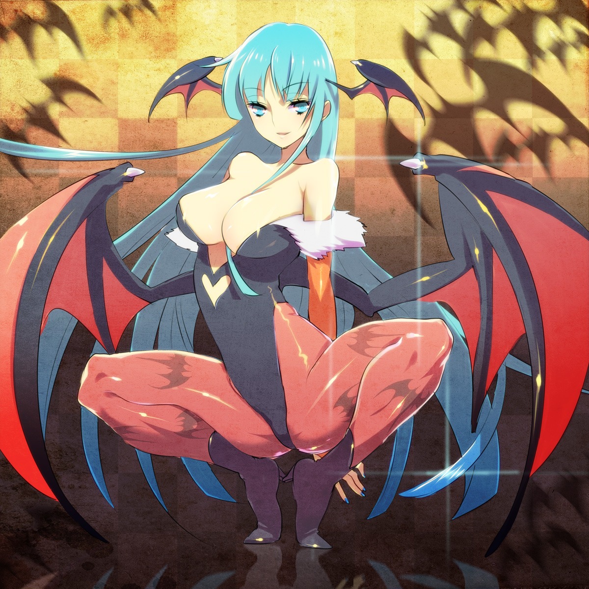 capcom cleavage dark_stalkers leotard mami morrigan_aensland no_bra pantyhose wings