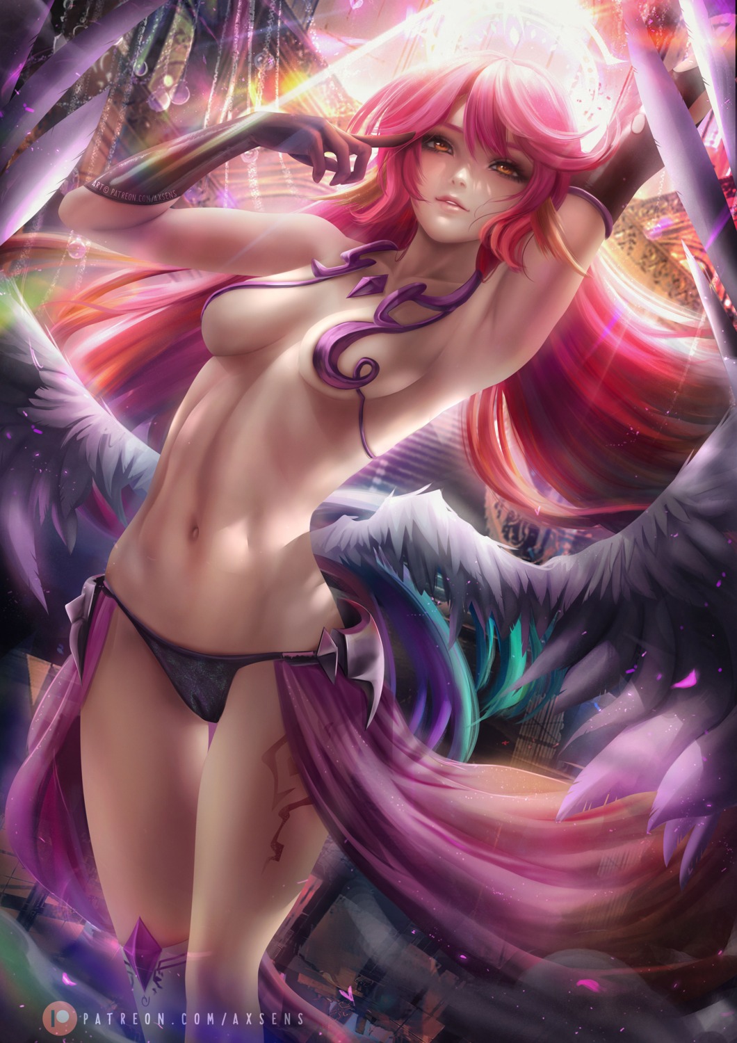 axsens cameltoe jibril_(no_game_no_life) no_game_no_life pantsu see_through tattoo thighhighs topless wings