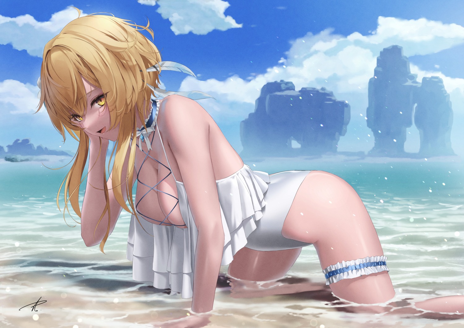 garter genshin_impact lumine swimsuits yabacha