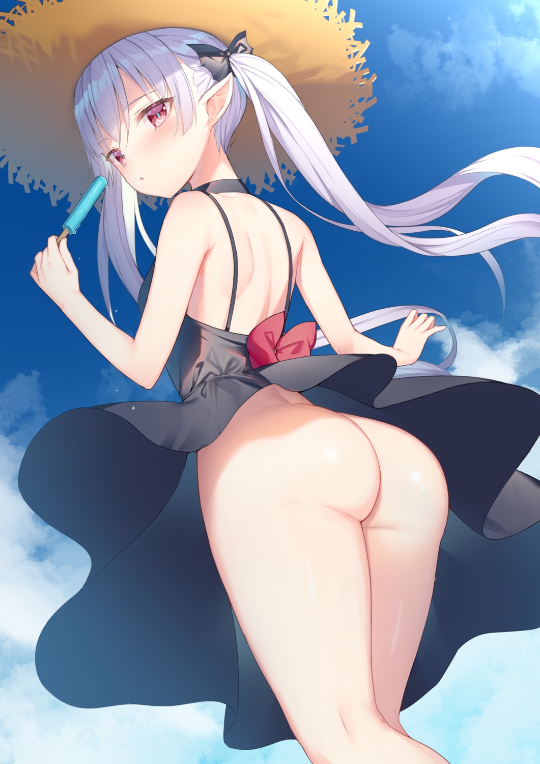 alexmaster ass dress no_bra nopan pointy_ears skirt_lift summer_dress