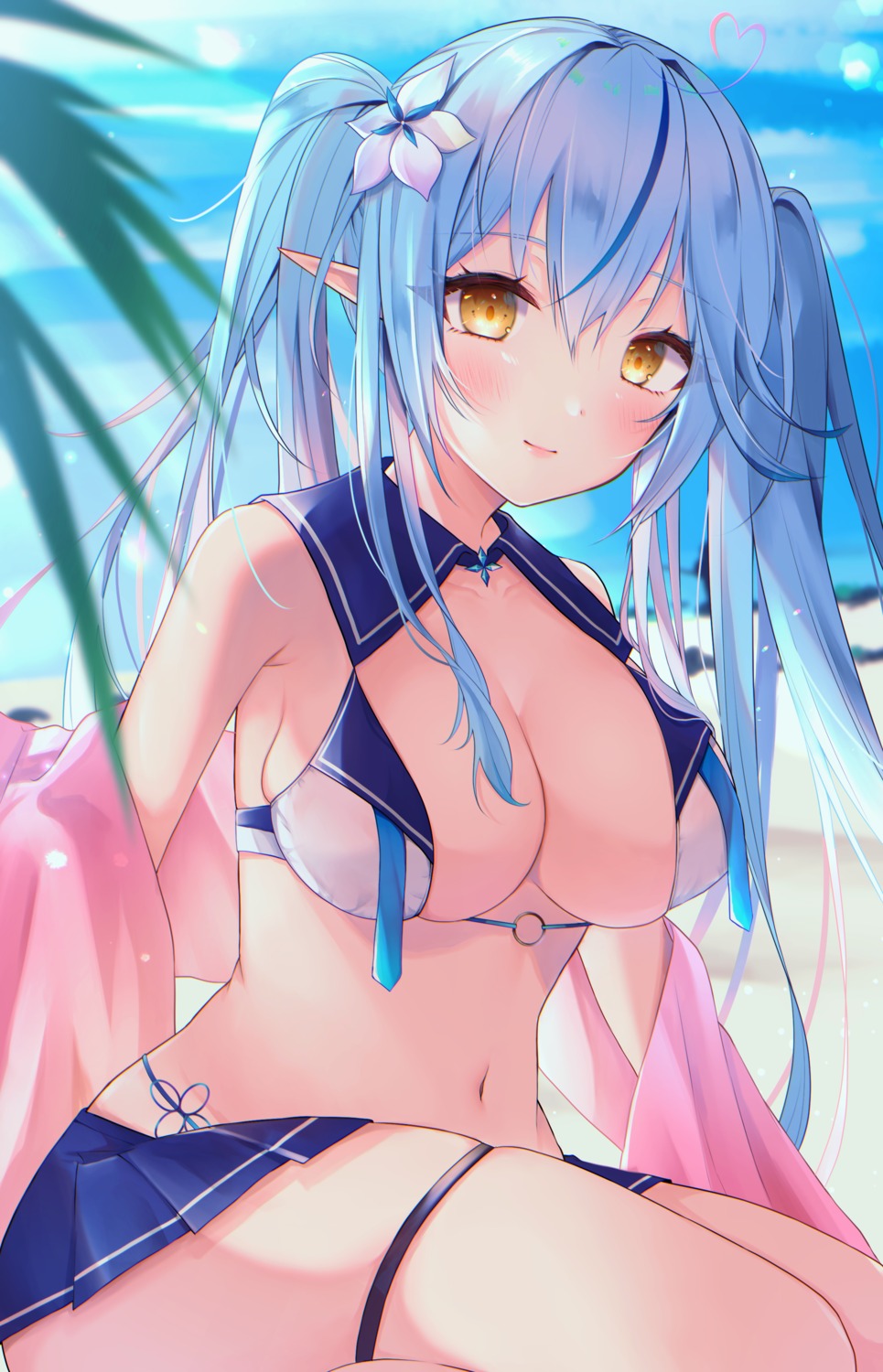 bikini elf garter hololive pointy_ears skirt_lift sosuke_(yrmon) swimsuits yukihana_lamy