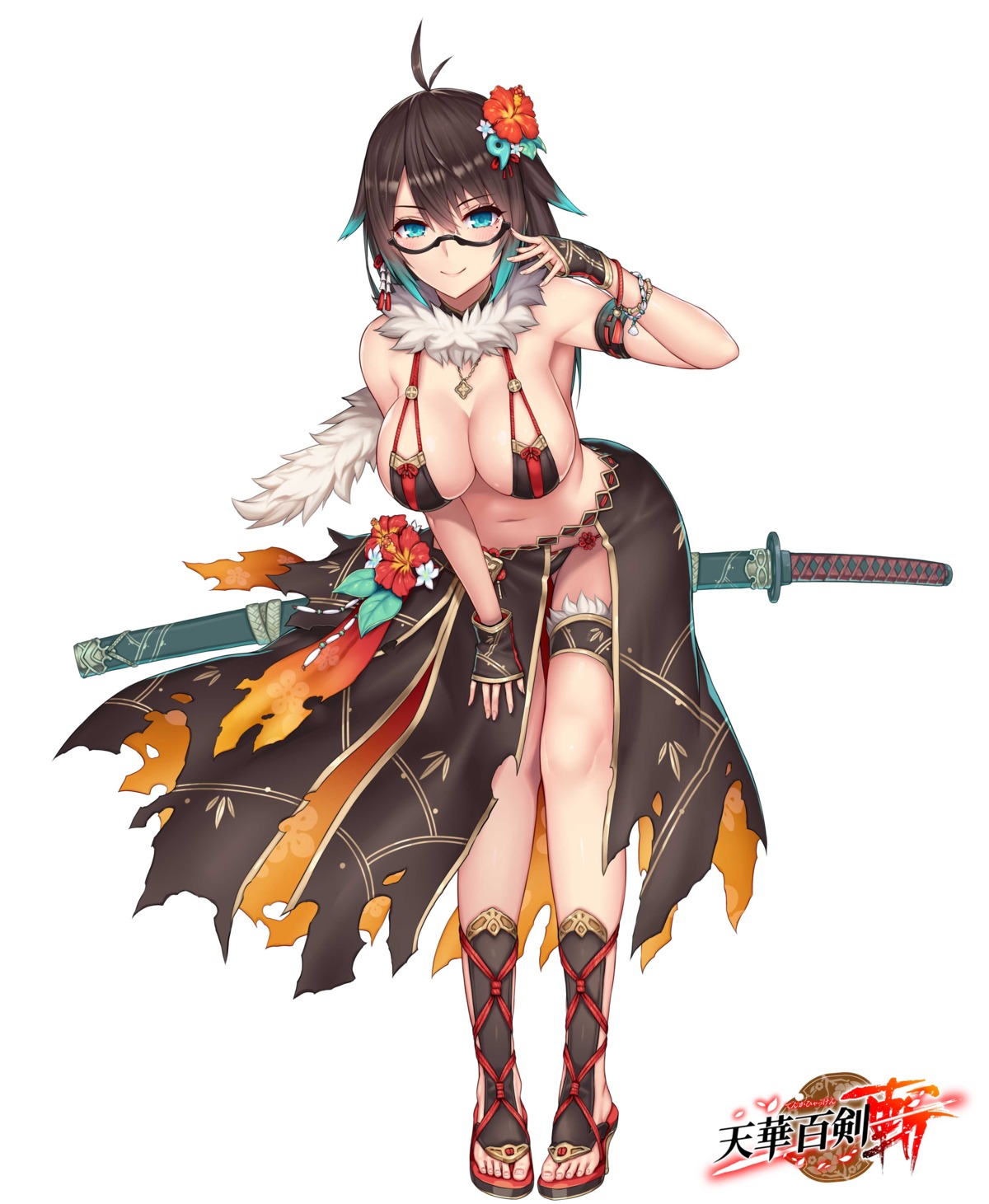 2d bikini garter megane soboro soboro_sukehiro swimsuits sword tenka_hyakken