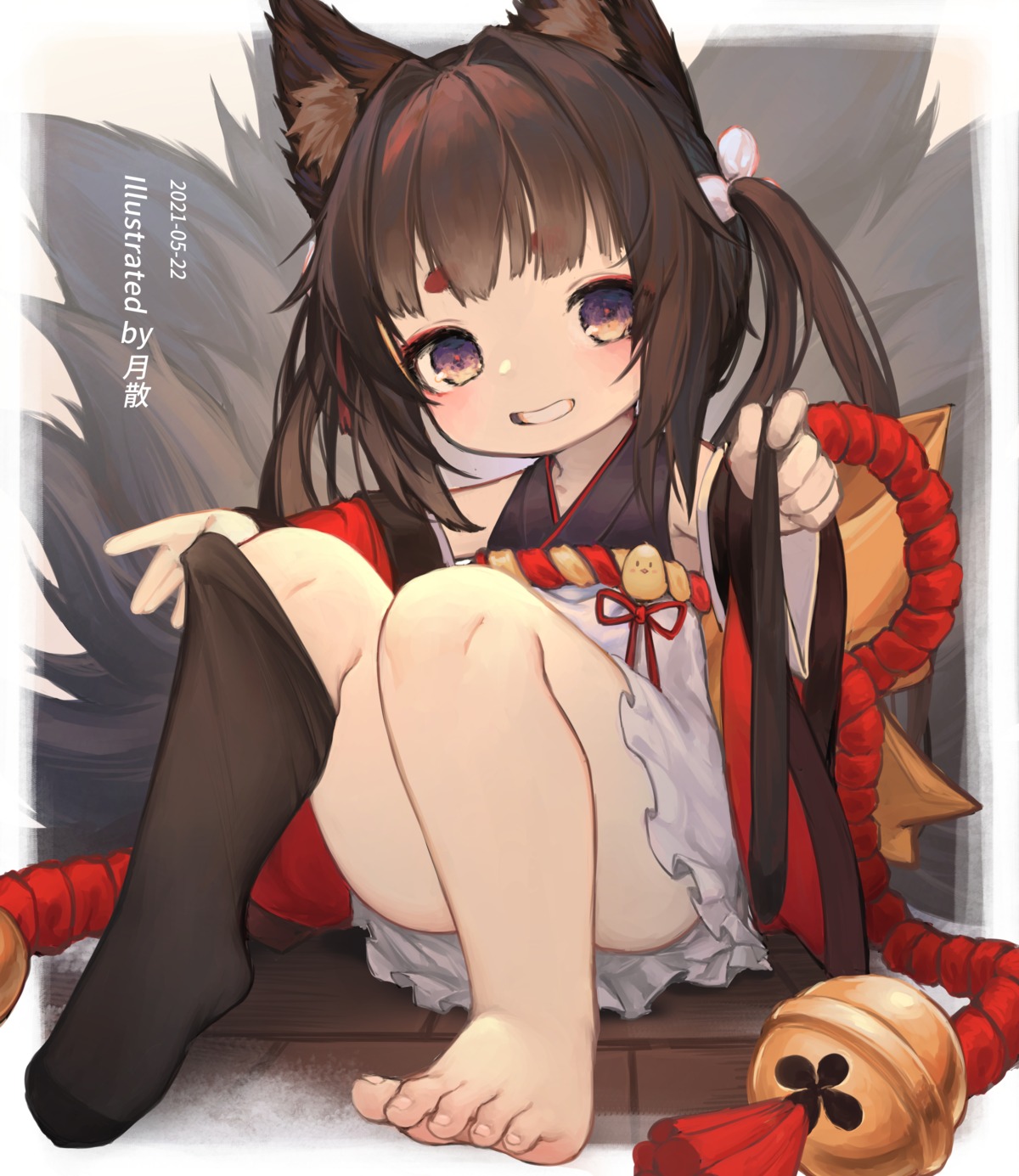 amagi-chan_(azur_lane) amagi_(azur_lane) animal_ears azur_lane feet japanese_clothes kitsune manjuu_(azur_lane) skirt_lift tail tsukibara undressing