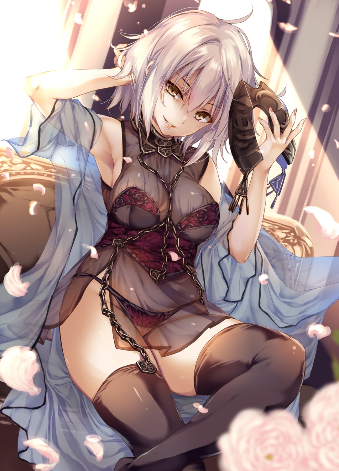 bra cleavage fate/grand_order jeanne_d'arc jeanne_d'arc_(alter)_(fate) lingerie monety pantsu see_through thighhighs