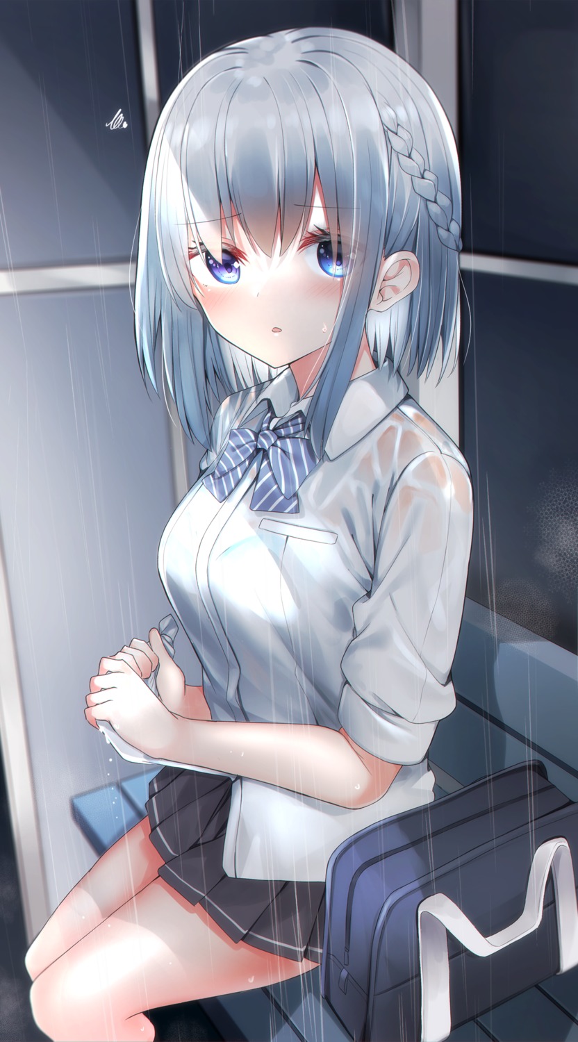 bra neku_(neku_draw) see_through seifuku wet_clothes