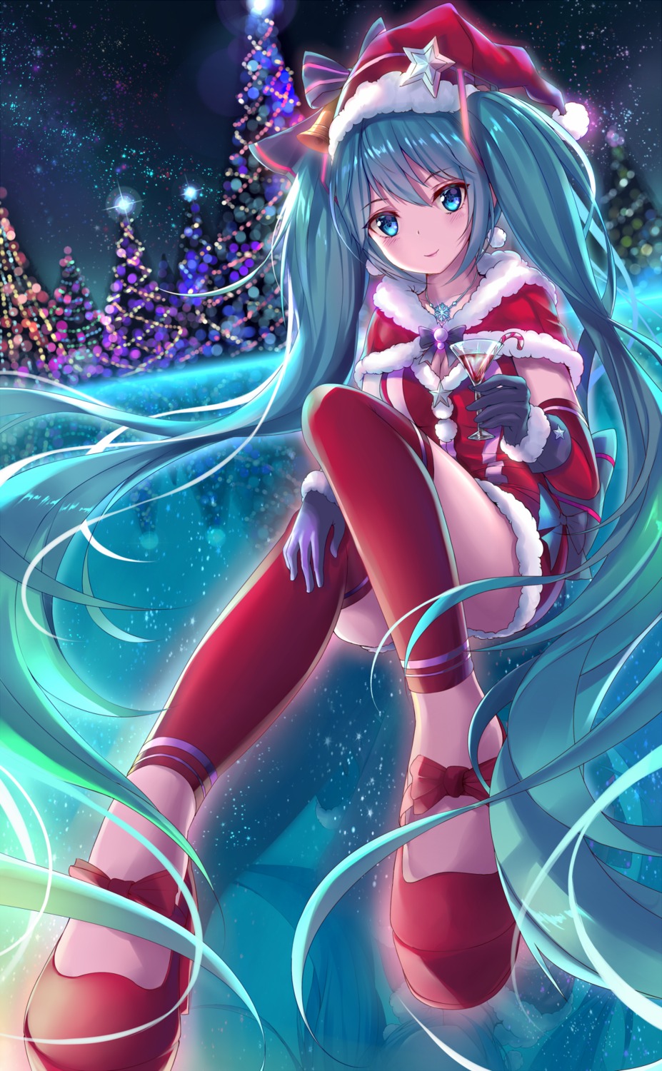 christmas cleavage dress hatsune_miku pdxen thighhighs vocaloid