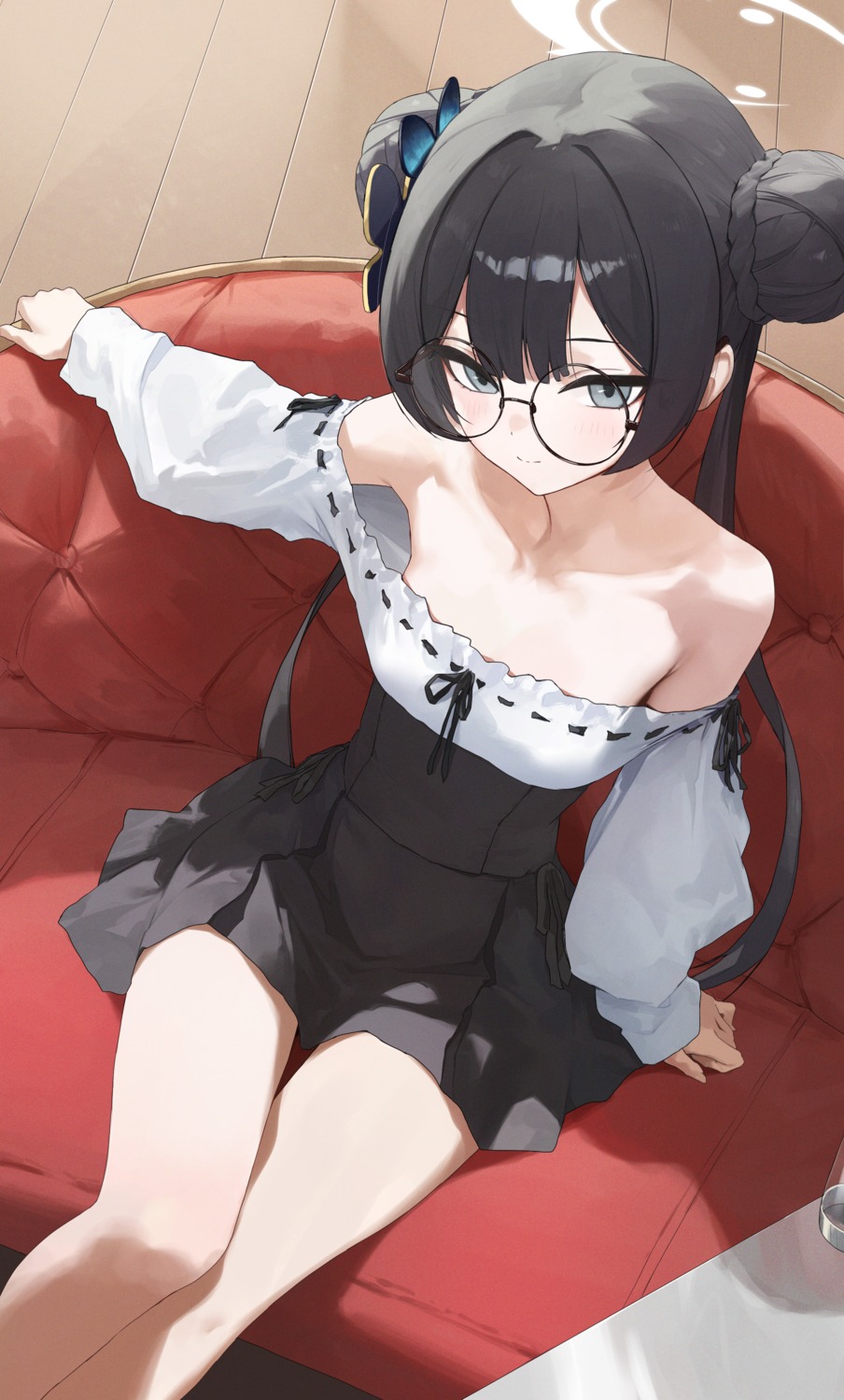 blue_archive dress halo loli megane no_bra ryuuge_kisaki toi1et_paper