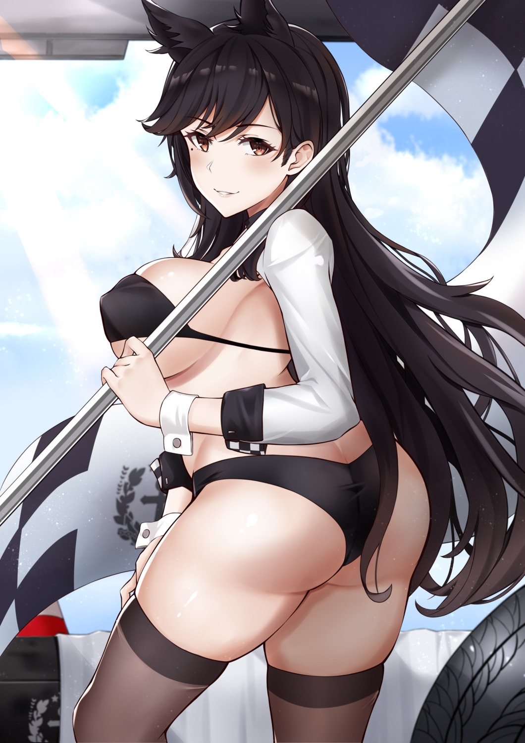 ass atago_(azur_lane) azur_lane bikini erect_nipples swimsuits thighhighs yukiaka