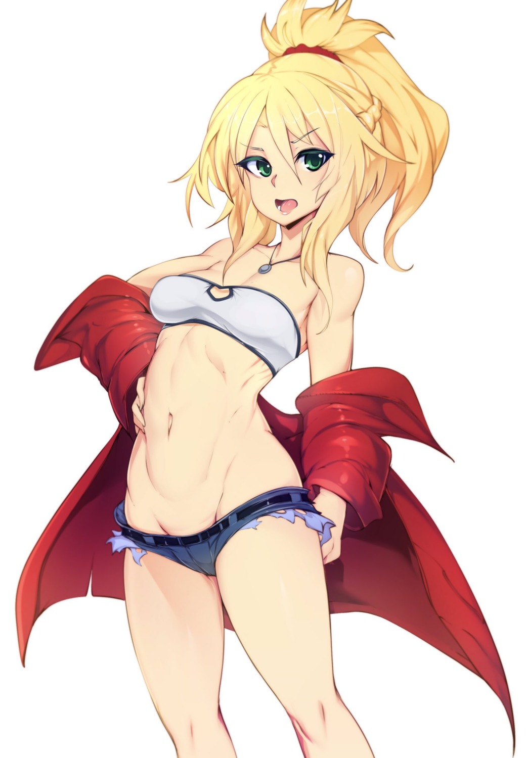 cameltoe cleavage fate/apocrypha fate/stay_night mordred_(fate) no_bra open_shirt slugbox