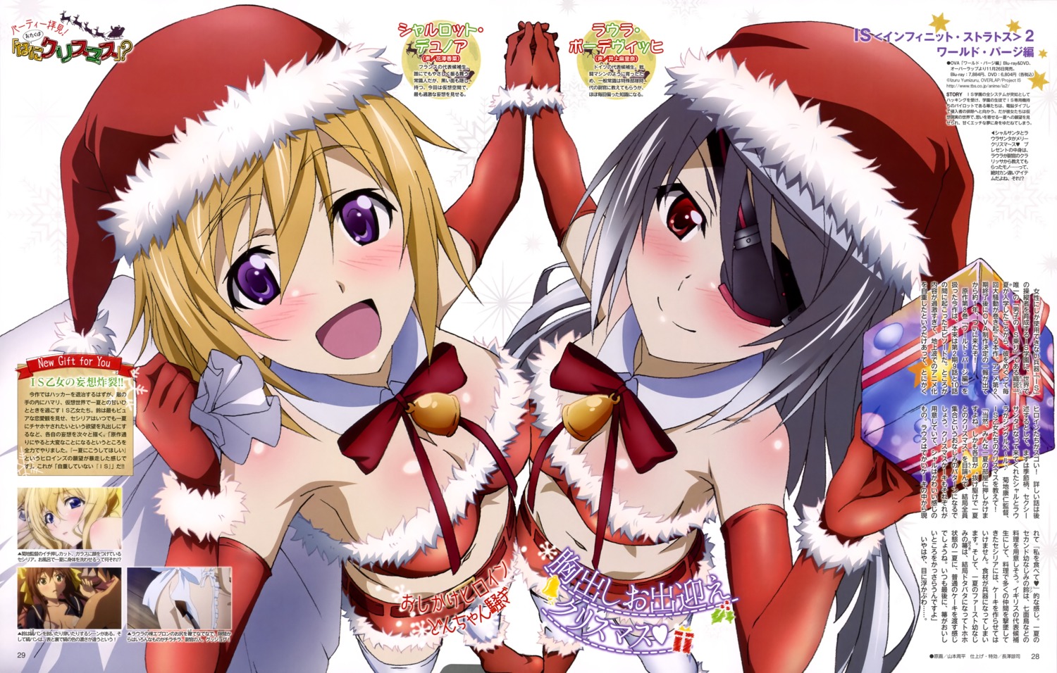 bikini_top charlotte_dunois christmas cleavage eyepatch infinite_stratos laura_bodewig swimsuits thighhighs yamamoto_shuuhei