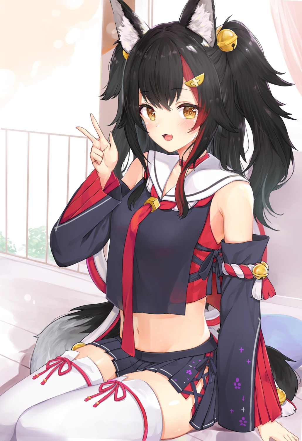 animal_ears hololive hololive_gamers ookami_mio racchi. seifuku tail thighhighs