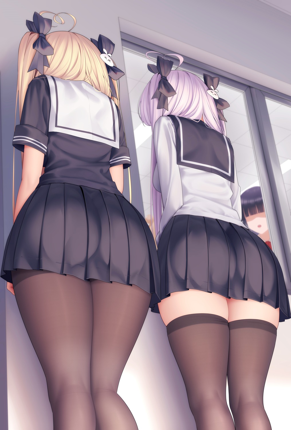 ass niliu_chahui pantyhose seifuku thighhighs tokisaki_asaba tokisaki_mio