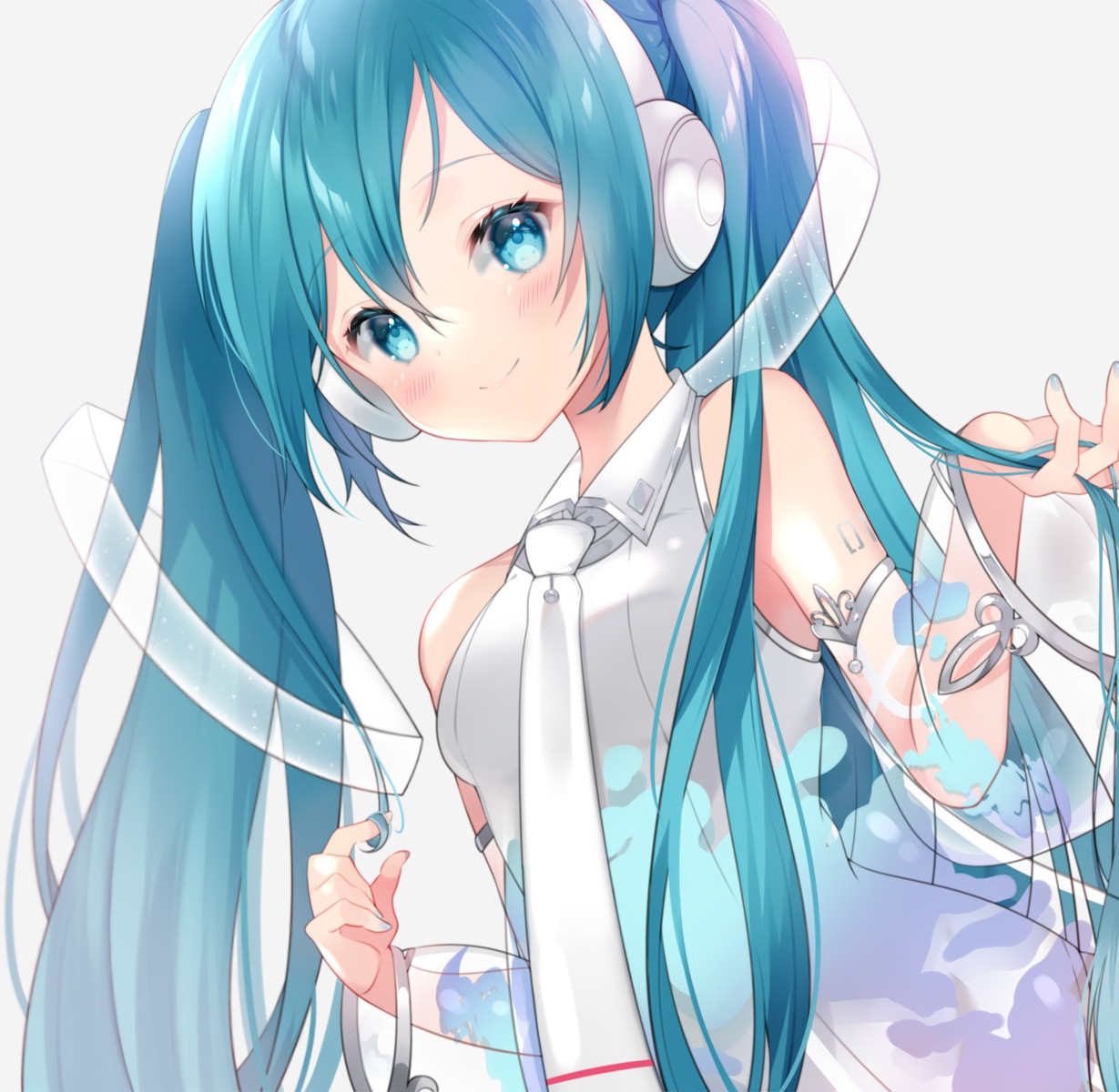 hatsune_miku hatsune_miku_expo headphones tattoo vocaloid yuni_(irohasuiroiro)