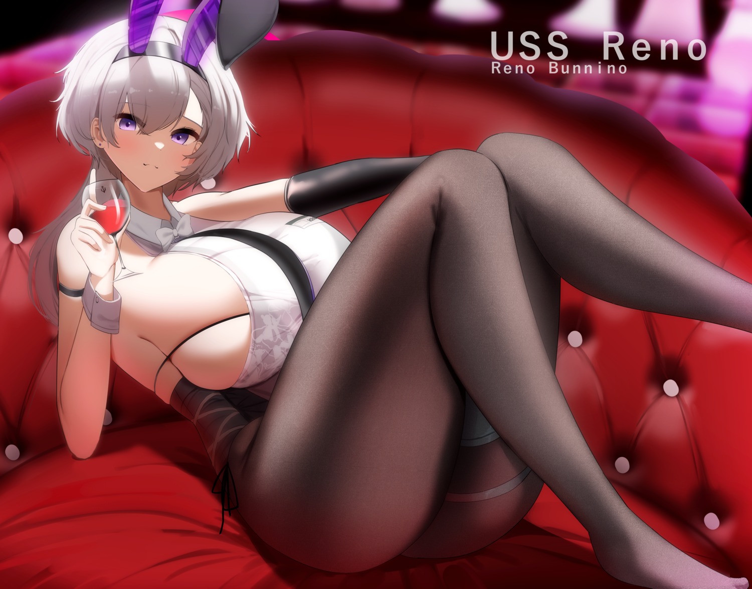 animal_ears azur_lane bunny_ears bunny_girl garter nicorima no_bra pantyhose reno_(azur_lane)