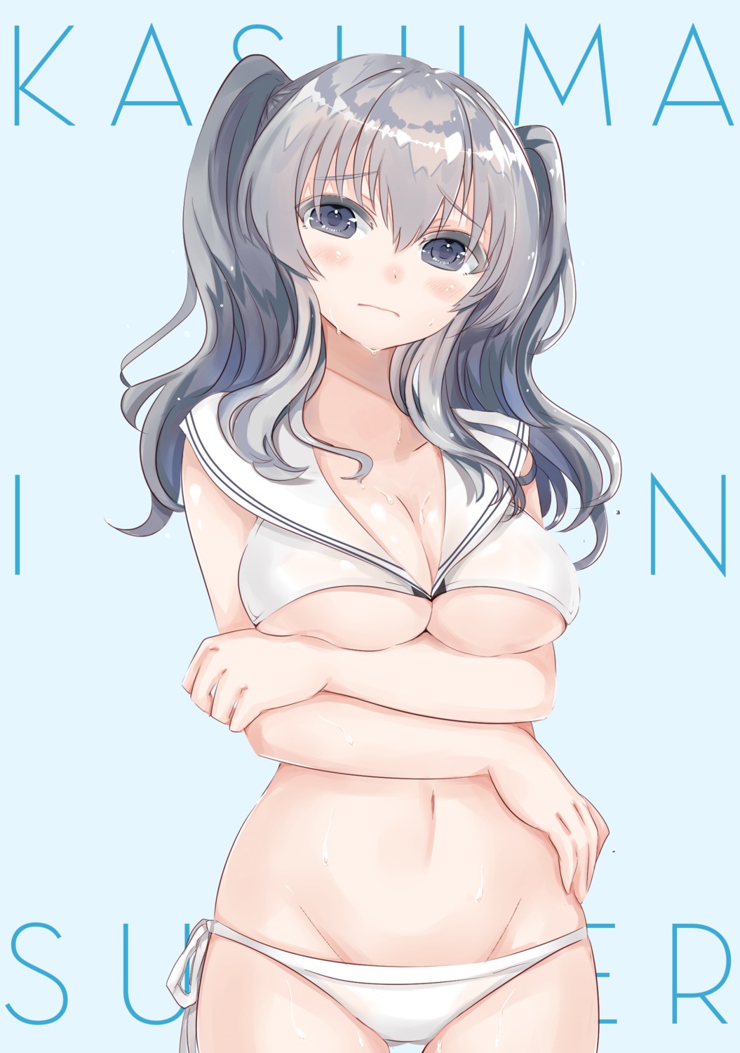 breast_hold cleavage kantai_collection kashima_(kancolle) mahou_shounen swimsuits underboob wet