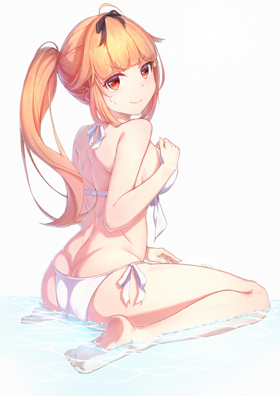 ass bikini breast_hold feet kantai_collection swimsuits wet yuudachi_(kancolle) yuwan_2333