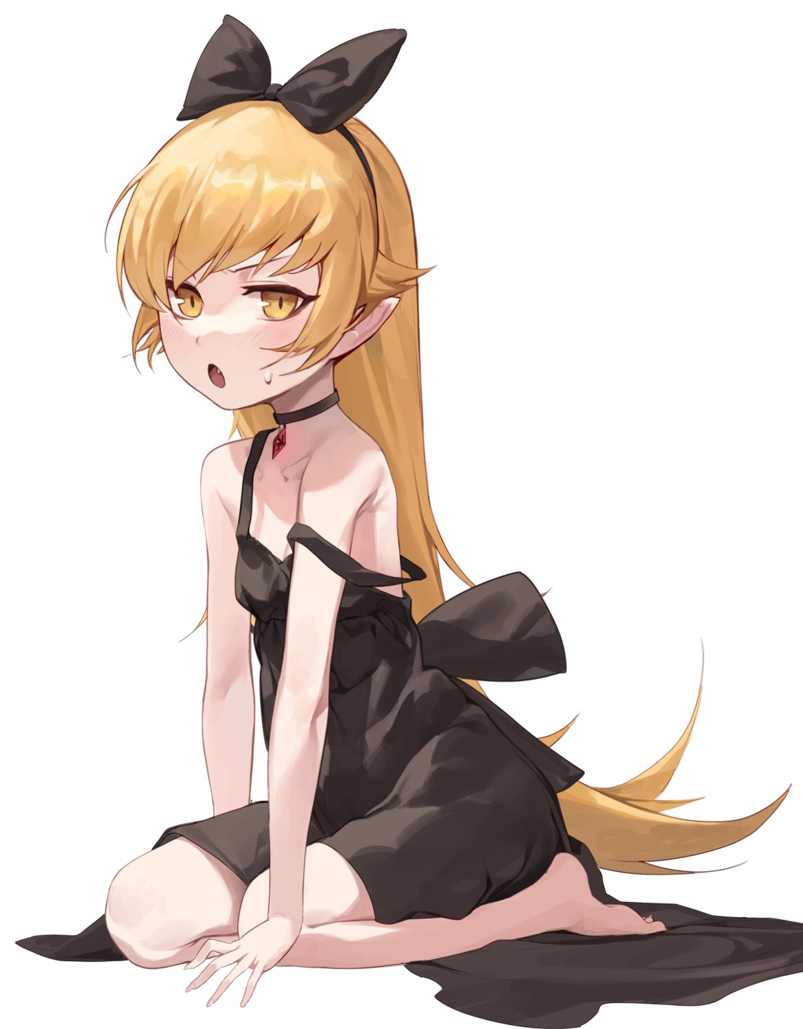 bakemonogatari dress monogatari_(series) no_bra oshino_shinobu pointy_ears sb_lama