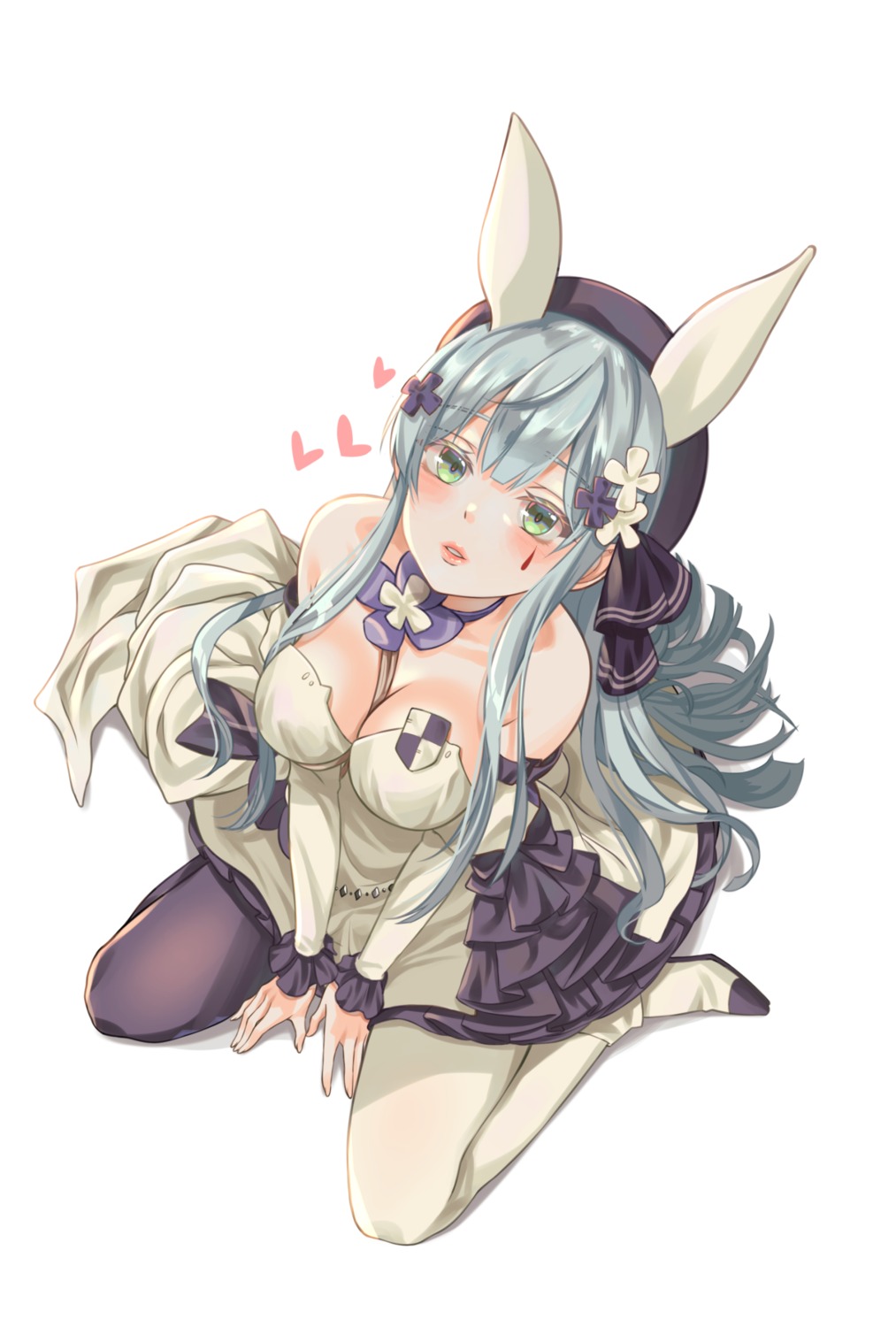 animal_ears bunny_ears dress girls_frontline gonzz hk416_(girls_frontline) no_bra