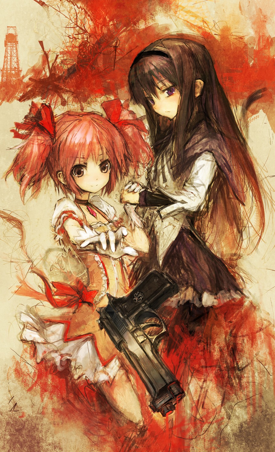 akemi_homura gun kaname_madoka lm7 mahou_shoujo_madoka_magica