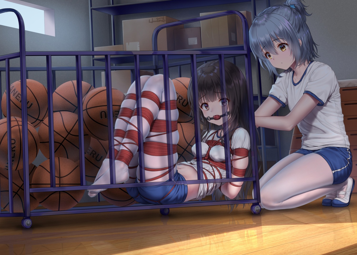 ass basketball bondage buruma feet gym_uniform haneru haori_haruki himino_seika pantyhose yuri