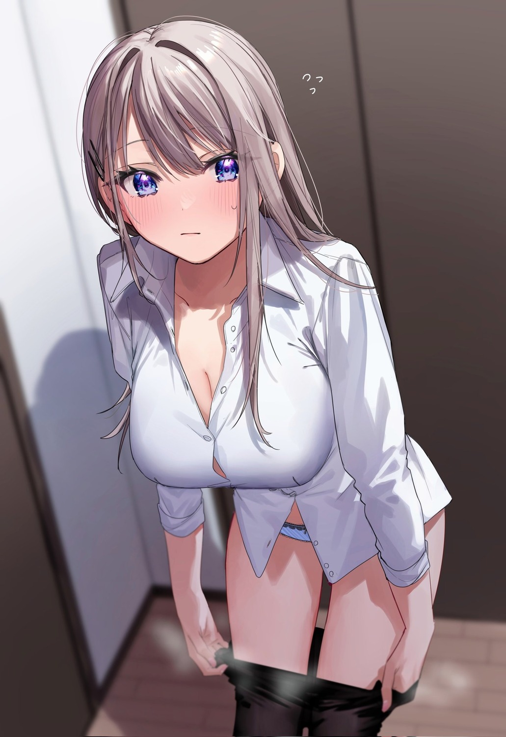 chigusa_minori cleavage dress_shirt pantsu pantyhose saotome_shino_(shino_to_ren) shino_to_ren undressing