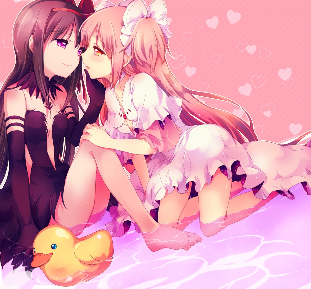 akemi_homura cleavage dress feet kaname_madoka puella_magi_madoka_magica tattoo ultimate_madoka wet yamada_ako yuri