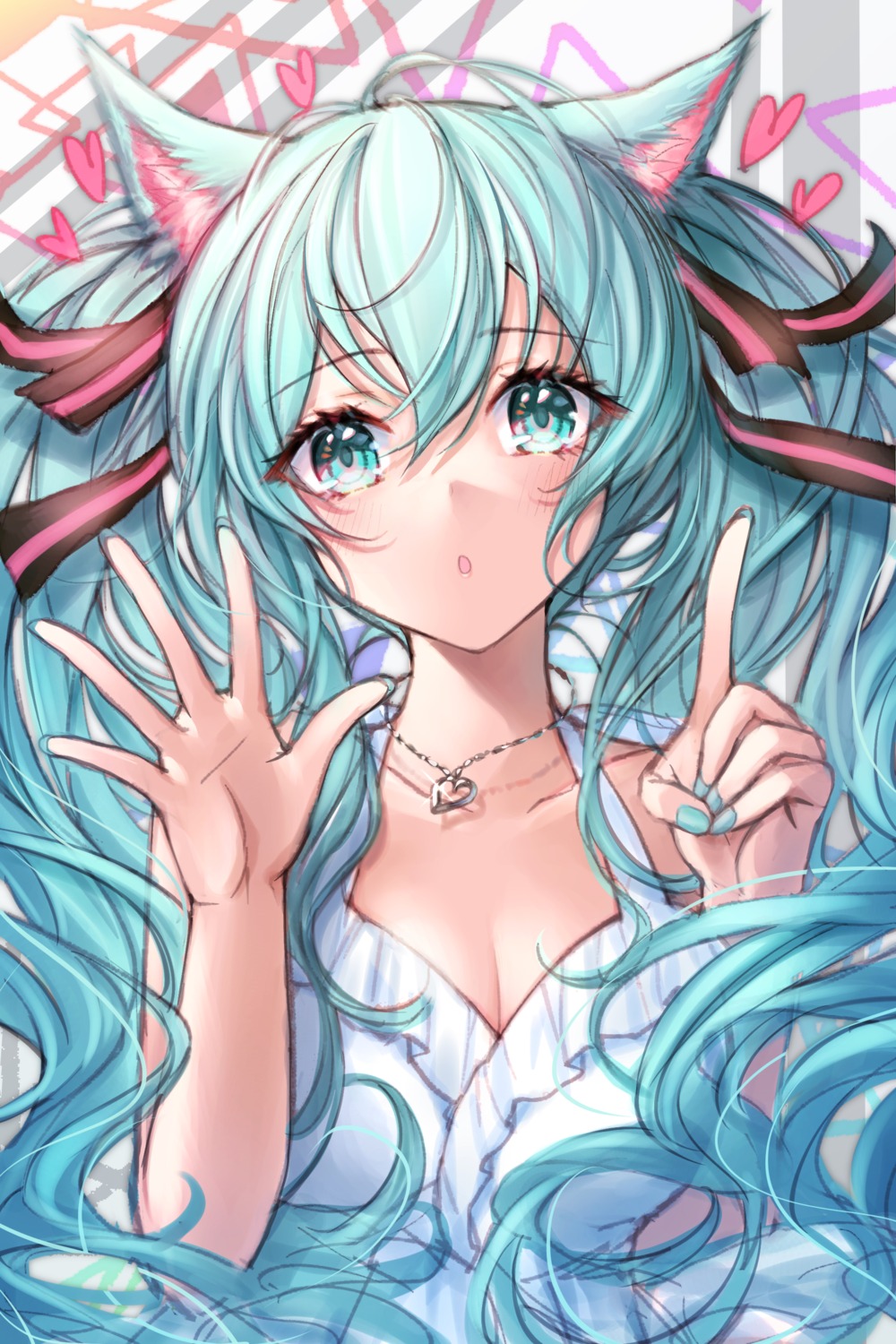 animal_ears cleavage hatsune_miku mirukurim nekomimi vocaloid