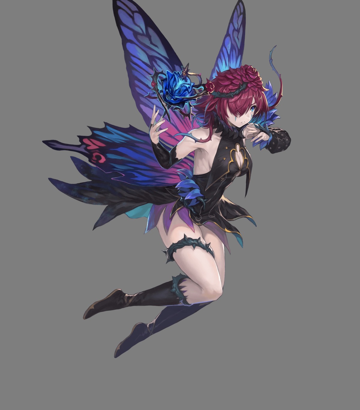 cleavage dress fairy fire_emblem fire_emblem_heroes nintendo no_bra tattoo triandra wings yoshiku