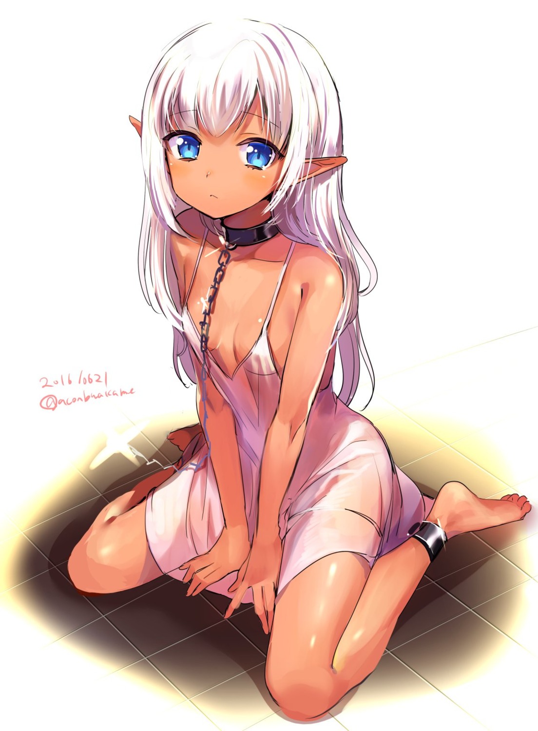 bondage cleavage dress konbu_wakame no_bra pointy_ears see_through