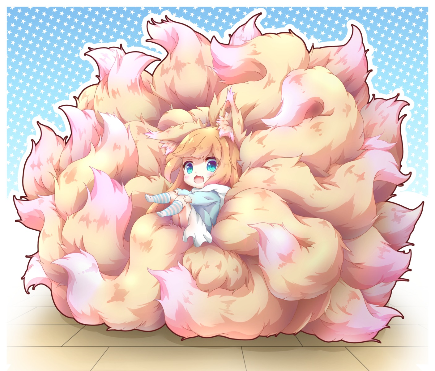 animal_ears chibi kitsune kitsune_mugi_nyan skirt_lift tail