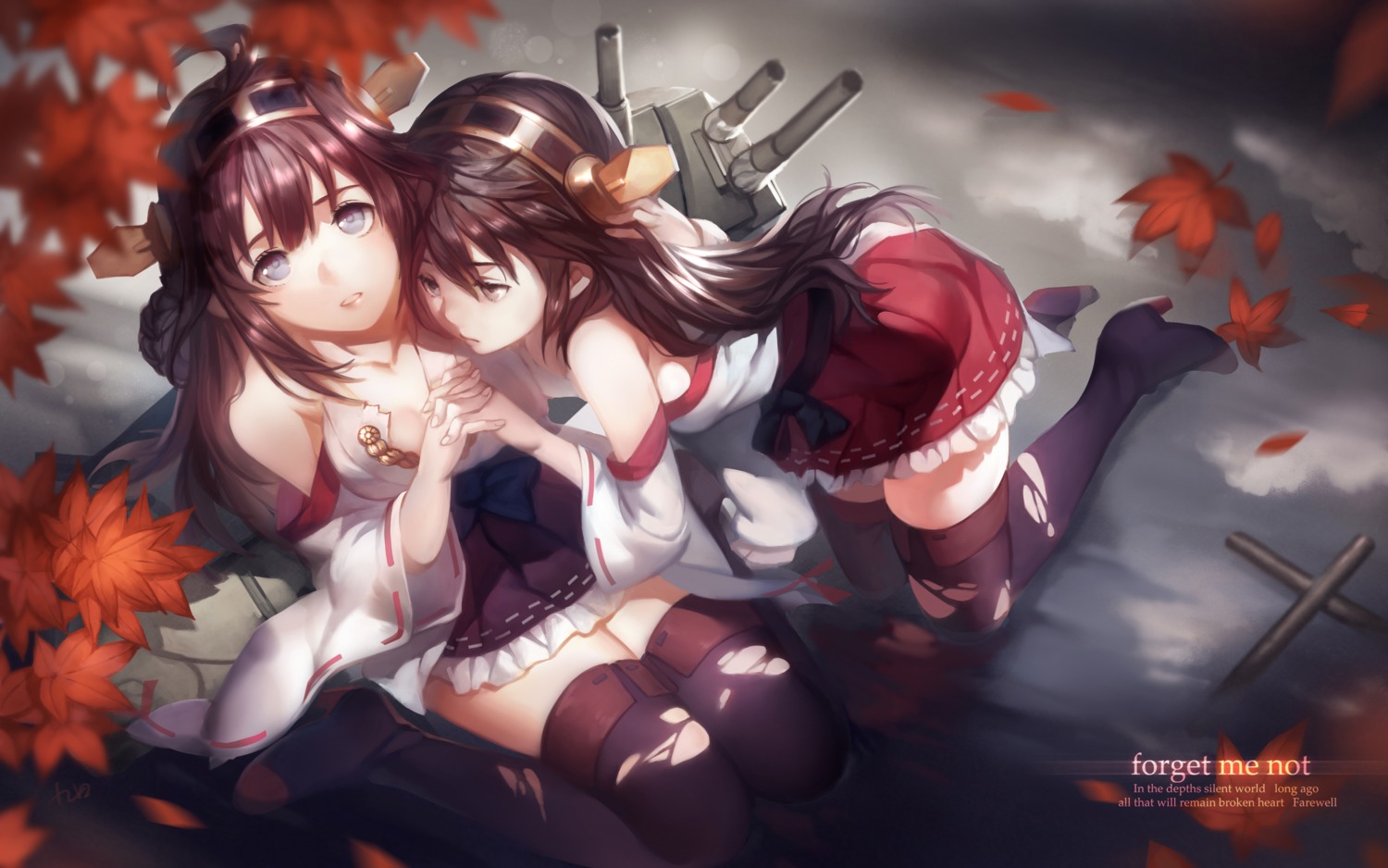 haruna_(kancolle) kantai_collection kongou_(kancolle) thighhighs torn_clothes yykuaixian