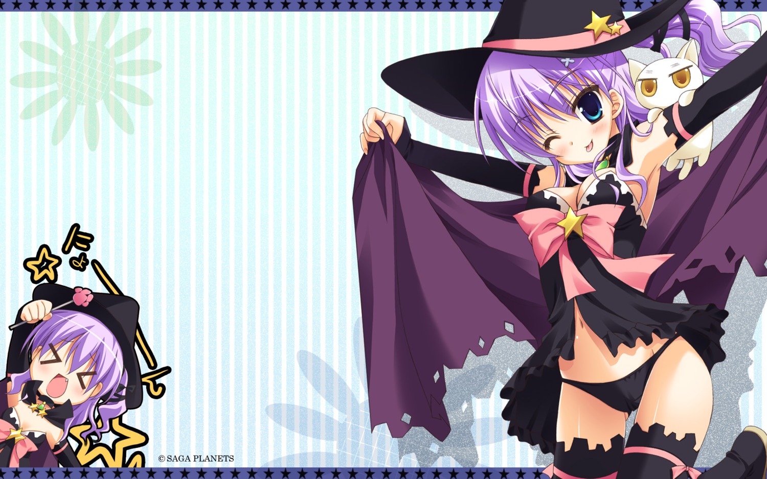 cleavage hontani_kanae mihama_hitsuji natsu_yume_nagisa pantsu saga_planets thighhighs wallpaper witch