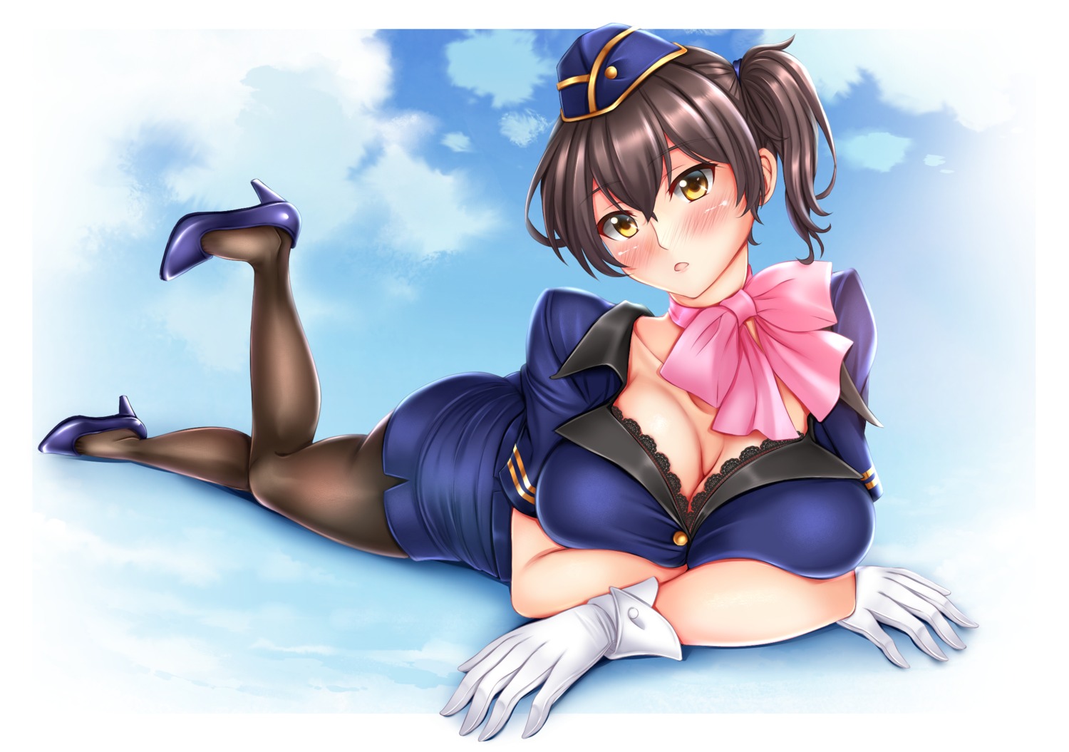 breast_hold cleavage heels kaga_(kancolle) kantai_collection pantyhose siki2046 uniform