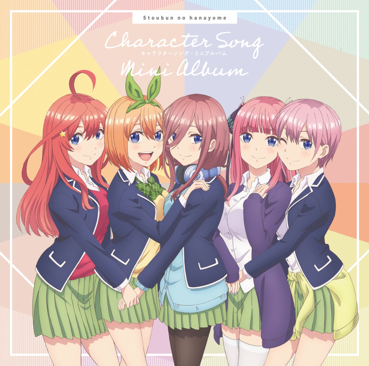 5-toubun_no_hanayome digital_version disc_cover headphones nakano_ichika nakano_itsuki nakano_miku nakano_nino nakano_yotsuba pantyhose seifuku sweater thighhighs