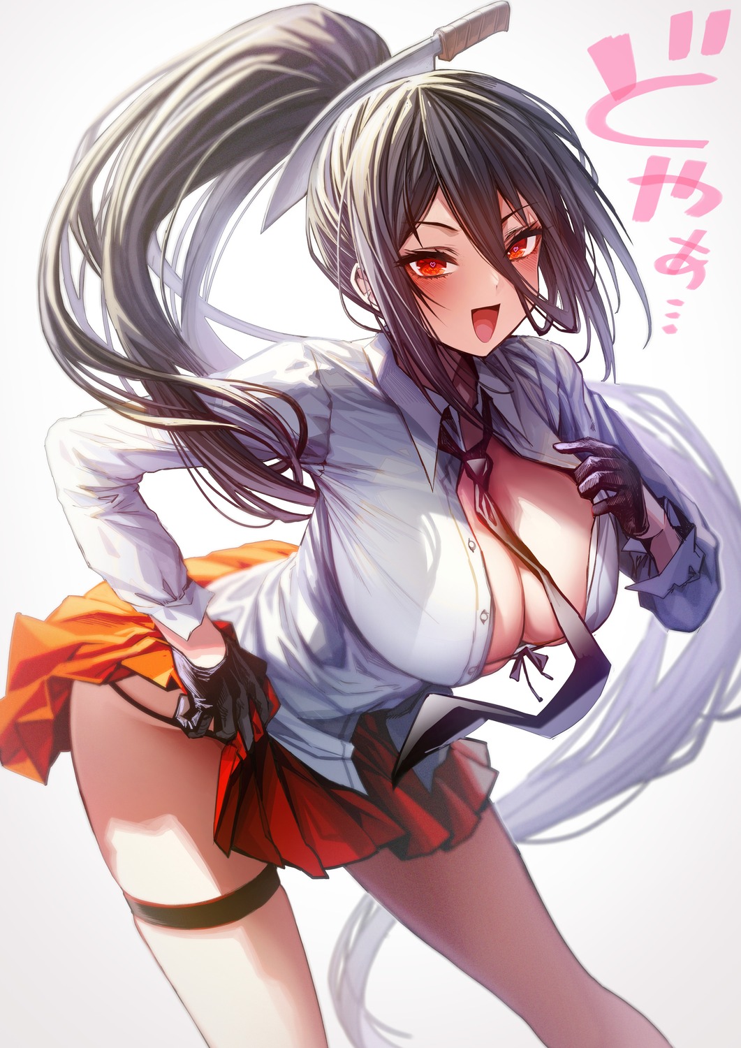 bra cleavage garter giba-chan open_shirt pantsu seifuku skirt_lift undressing weapon