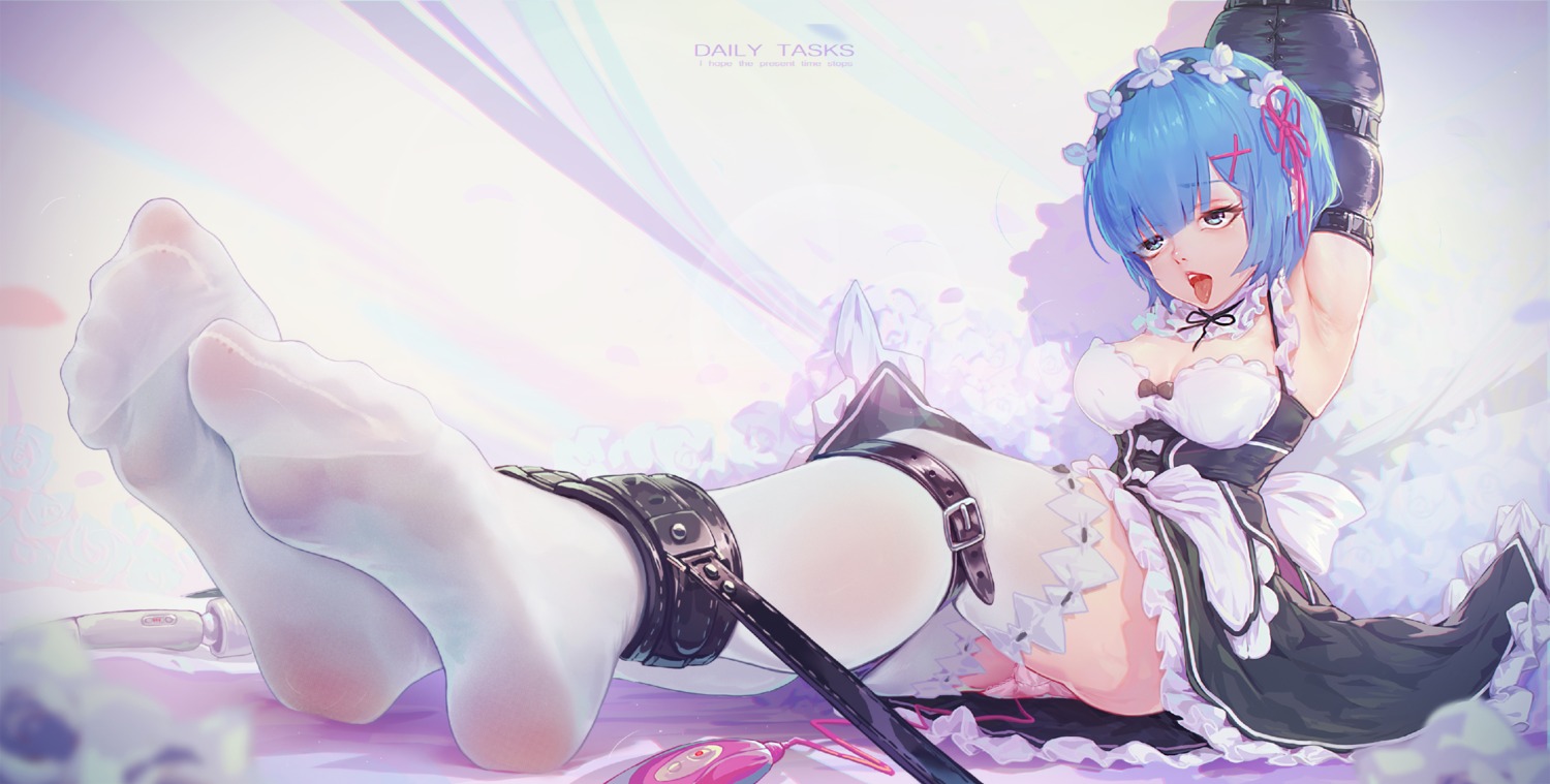 bondage feet icecake maid re_zero_kara_hajimeru_isekai_seikatsu rem_(re_zero) skirt_lift thighhighs vibrator