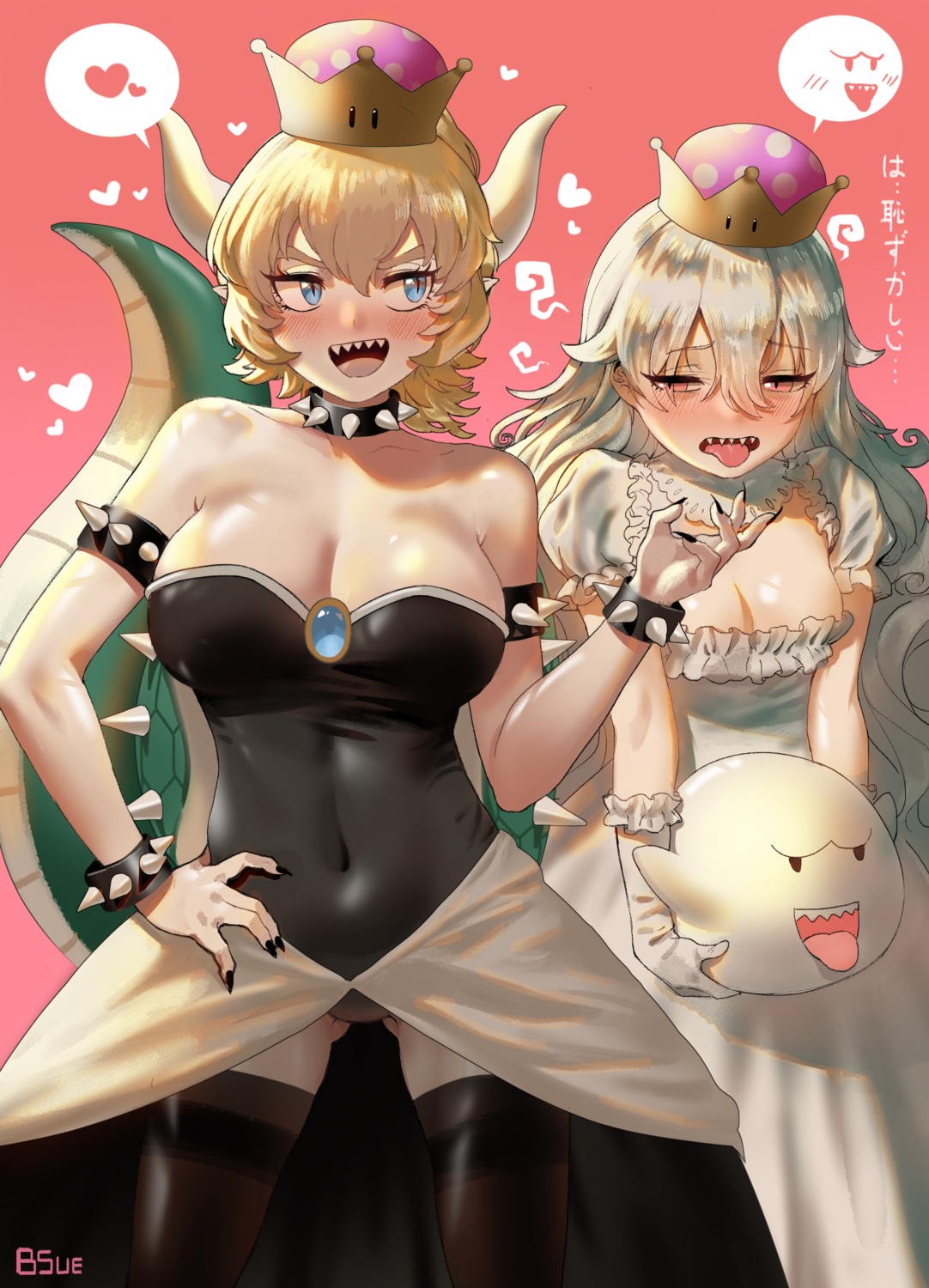 bowsette bsue cleavage dress horns new_super_mario_bros._u_deluxe pointy_ears princess_king_boo tail