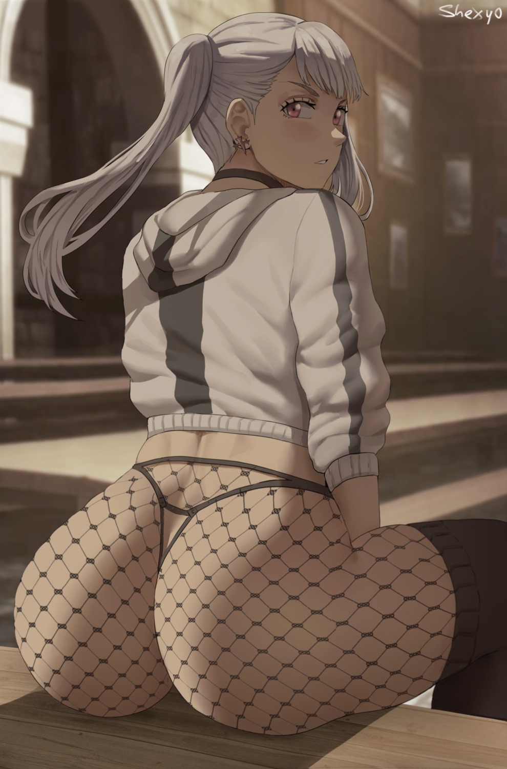 ass black_clover fishnets noelle_silva pantsu pantyhose shexyo thighhighs thong