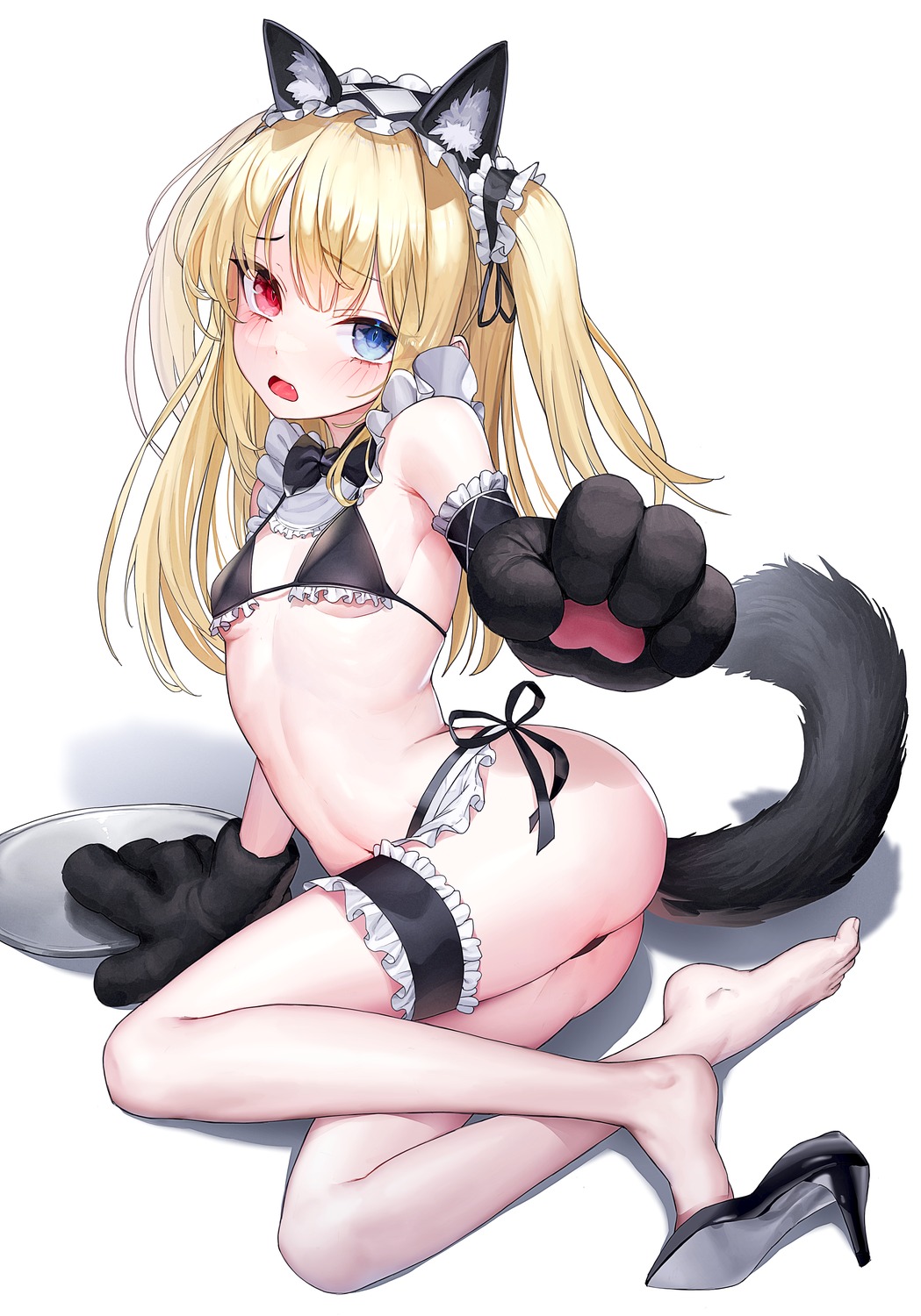 animal_ears bikini boku_wa_tomodachi_ga_sukunai feet garter hasegawa_kobato heels heterochromia maid nekomimi swimsuits tail thong yjs0803123