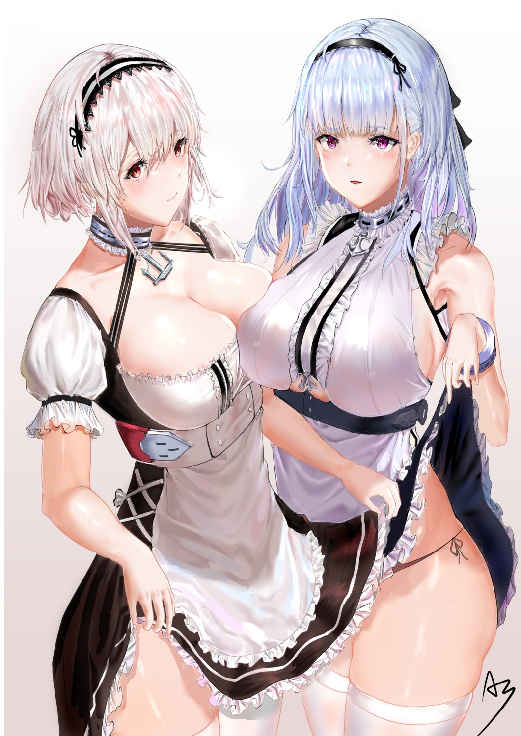 a-by areola azur_lane dido_(azur_lane) maid no_bra pantsu sirius_(azur_lane) skirt_lift string_panties thighhighs