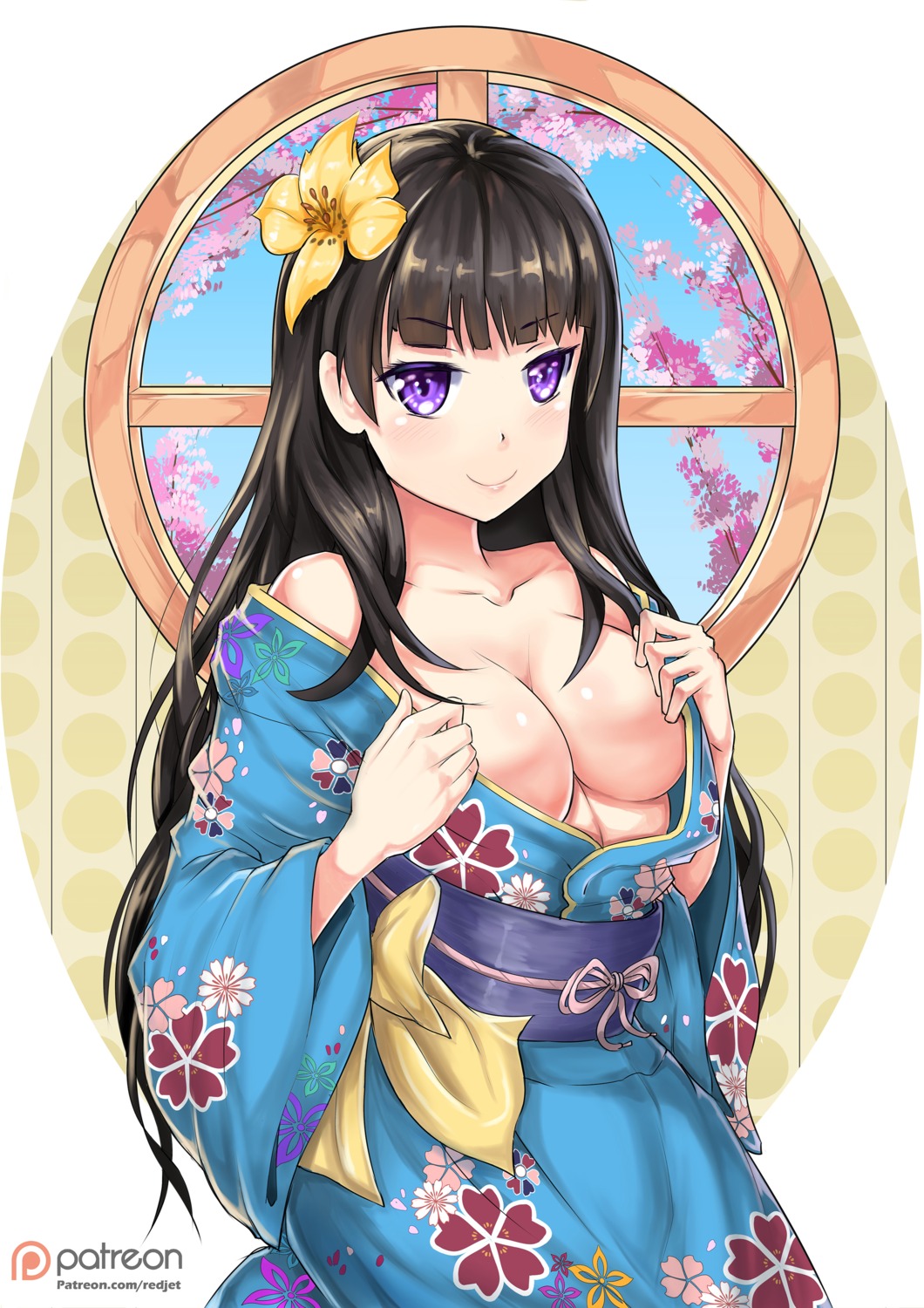 cleavage kimono no_bra open_shirt redjet underboob undressing