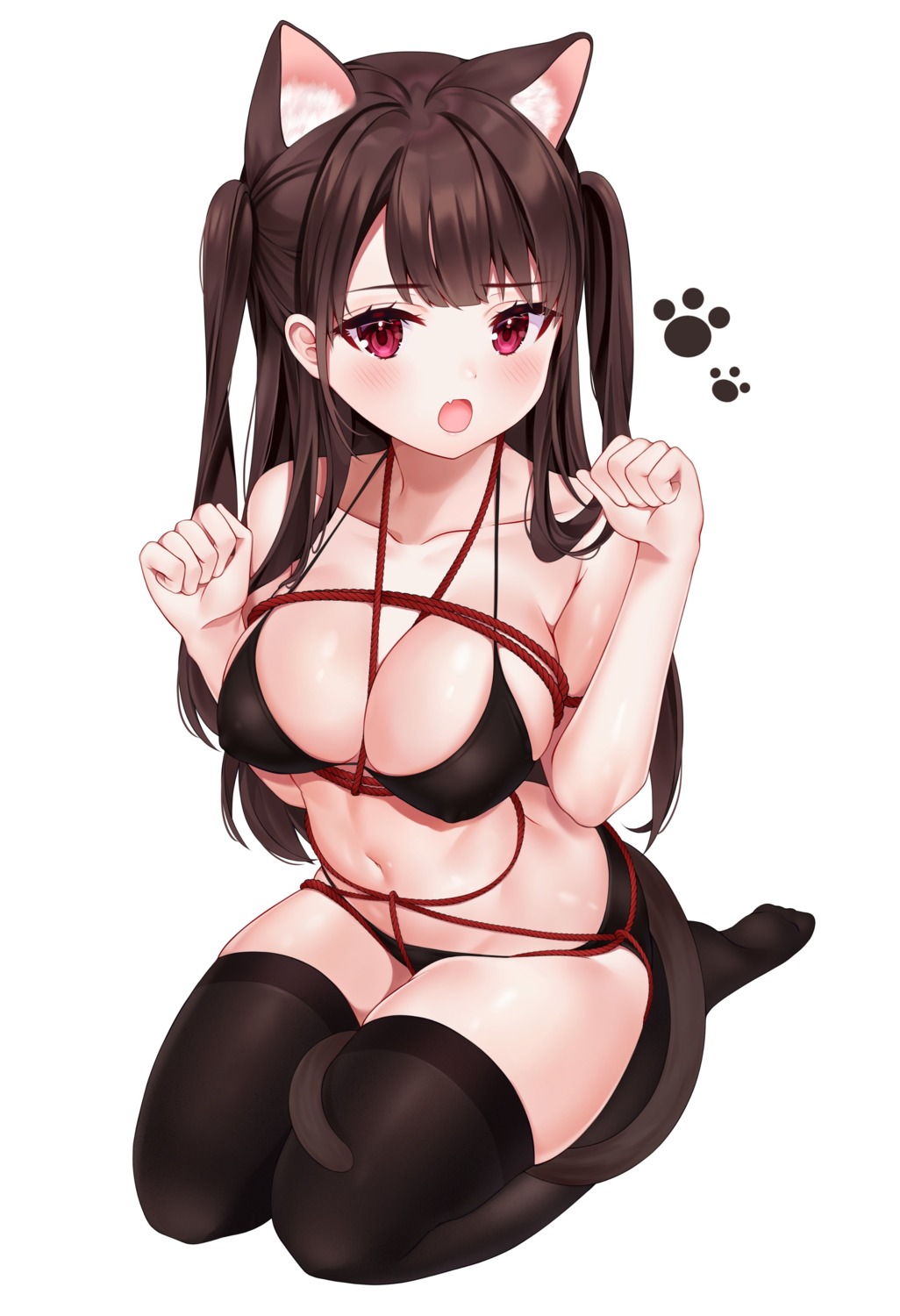 animal_ears bikini erect_nipples nekomimi reel_(riru) swimsuits tail thighhighs