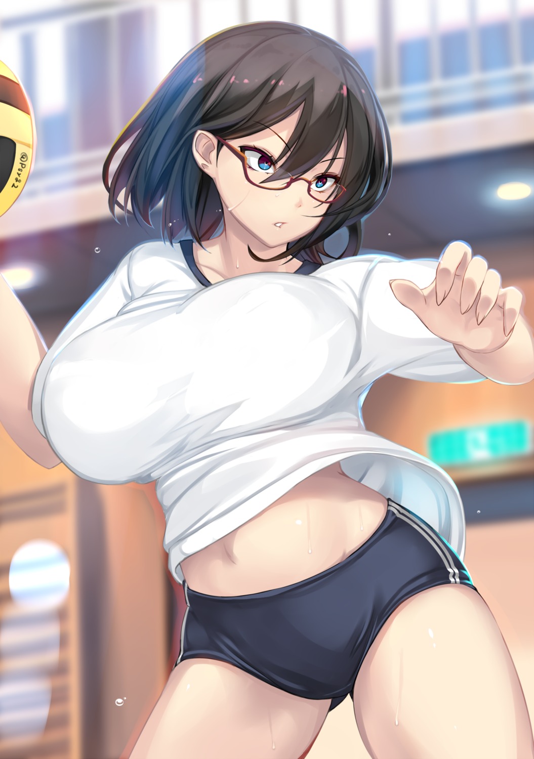 buruma gym_uniform megane shiki_(psychedelic_g2) shirt_lift