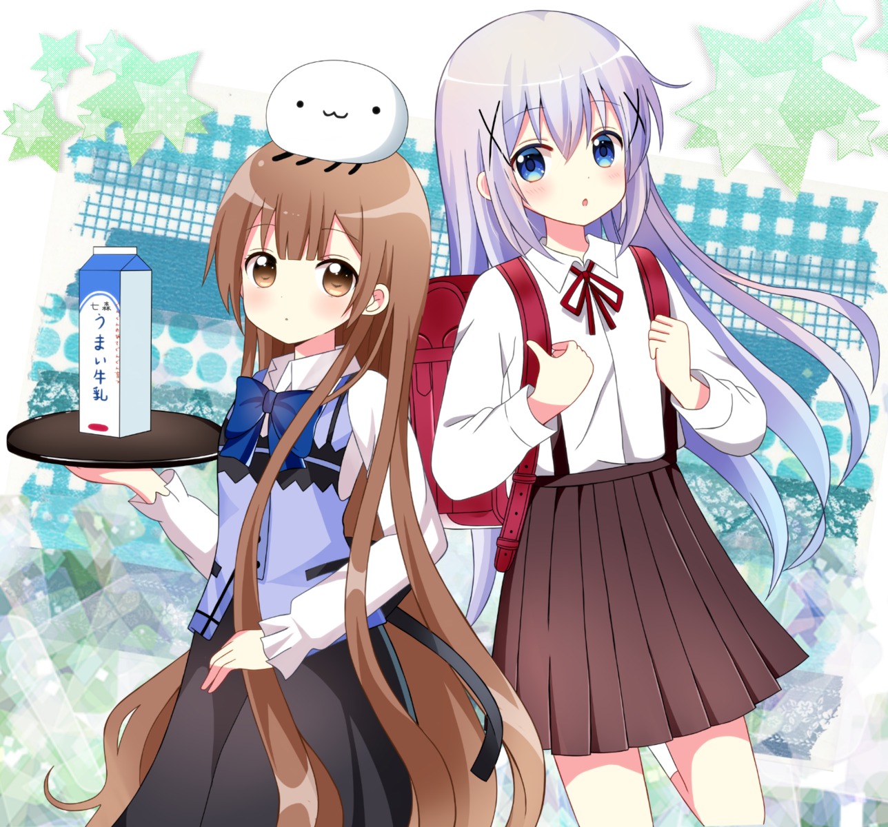 cosplay crossover gochuumon_wa_usagi_desu_ka? kafuu_chino oomuro_hanako ryoutan seifuku waitress yuru_yuri