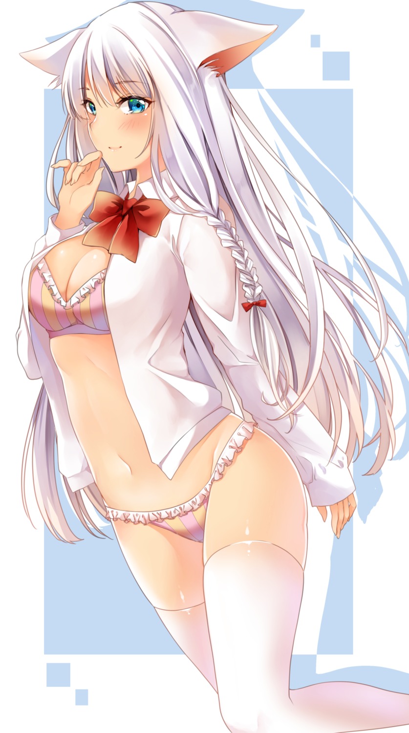 animal_ears bra cleavage open_shirt pantsu thighhighs yumari_nakura