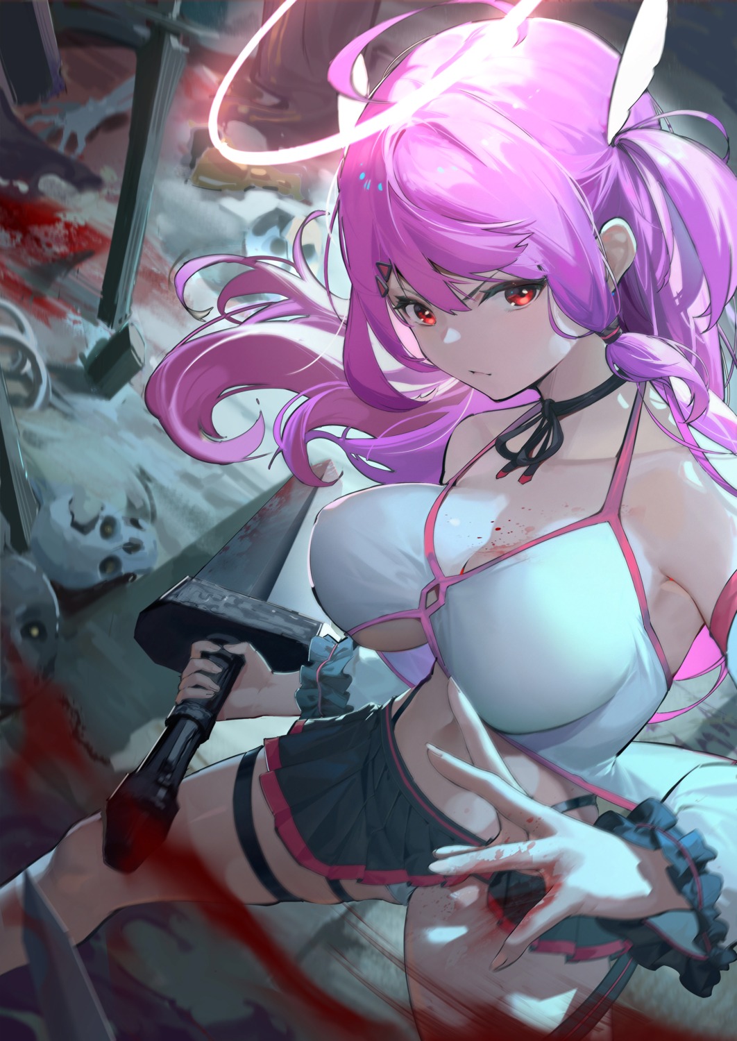 angel blood cameltoe garter j.xh no_bra pantsu skirt_lift sword