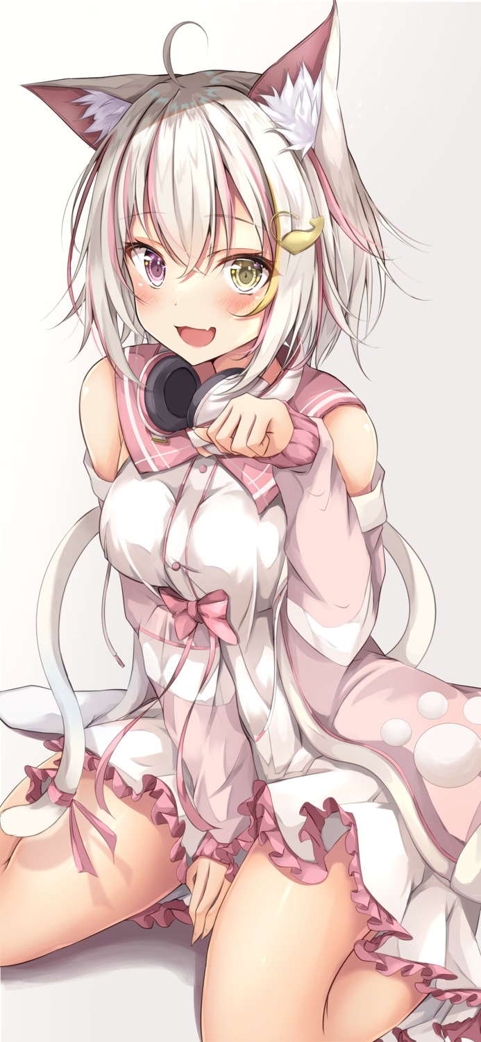 animal_ears dress headphones heterochromia nekomimi rumiko_(rmeco) tail